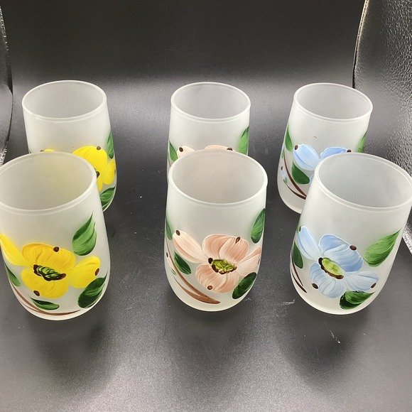 VTG Hazel Atlas Frosted Satin Glass Ball Pitcher W/‎ 6 Glasses-1950s- Floral - Picture 2 of 6